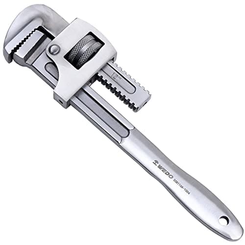Image of WEDO Stainless Steel Pipe Wrench 350mm(14"), Straight Pipe Wrench, Adjustable Plumbing Spanner, Anti-Corrosion, Polished Surface, Rust-Proof, British Type, Die-Forged