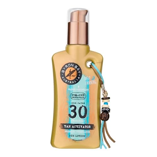 Image of Byron Bay Australia Sun Cream Lotion SPF 30 - Sunscreen with Bronzing & Tanning Activators For A Deeper Tan, UVA & UVB Protection, Non-Greasy, Water-Resistant, No White Marks, Reef-Safe - 200ml