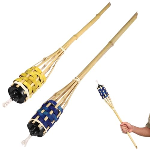Image of SHINEOFI Handheld Bamboo Outdoor Torch 2Pcs Oil Light for Garden Party Decoration Pathway Lighting Citronella Flame Random Colour