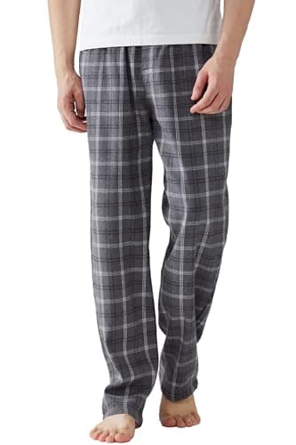 Image of Jveyvth Mens Pyjama Pants Flannel Cotton Plaid Sleep & Lounge Pants, PJ Bottoms with Pockets and Button Fly