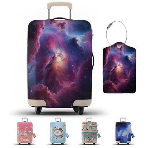 Image of JJ PRIME - Suitcase Cover with Luggage Tag | Luggage Protector | Suitcase Protector Cover with Zipper - Luggage Cover Protection (Purple Nebula, L)