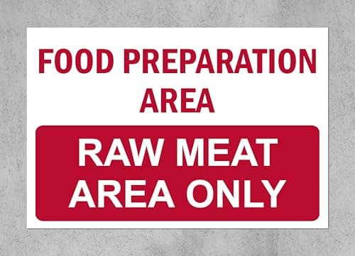 Image of Food preparation area raw meat only sign - Self adhesive sticker 200mm x 150mm