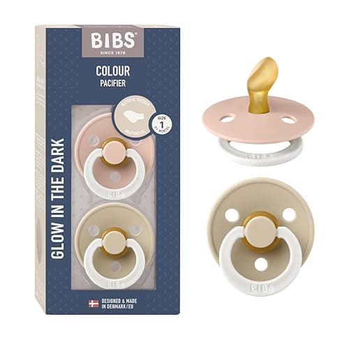 Image of BIBS Colour Anatomical Glow Dummies 2-Pack, BPA Free Dummy Pacifier, Orthodontic Nipple. Natural Rubber Latex, Made in Denmark, 0-6 Months (Pack of 2), Blush Glow/Vanilla Glow