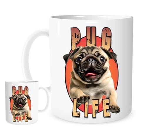 Image of Pug Life - 11oz Ceramic Mug Featuring a Picture of a Pug Dog.