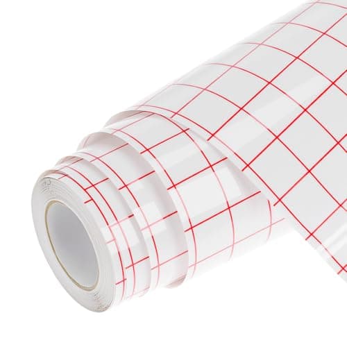 Image of QWORK® Vinyl Transfer Tape 12" x 5Ft (30.5 x 150cm), Clear Red Grid, Self Adhesive Vinyl paper Tape Roll for Car Decals, Cups, Windows