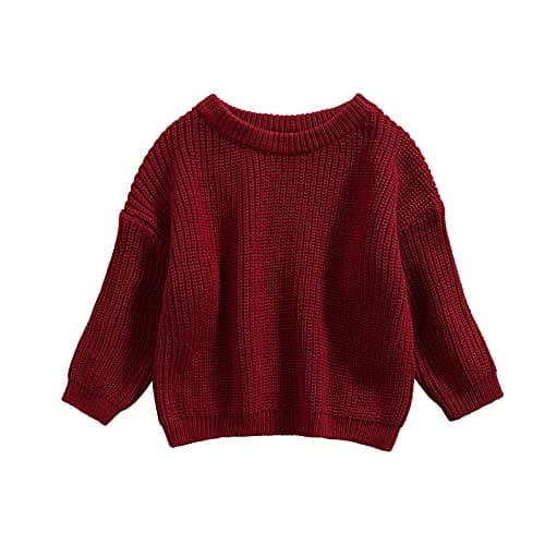 Image of Geagodelia Baby Oversized Knitted Jumper Girls Boys Winter Ribbed Knit Sweater Chunky Pullover Long Sleeve Knitwear Top Soft Unisex Toddler Baby Clothes Autumn Outwear (A 01- Red, 4-5 Years)