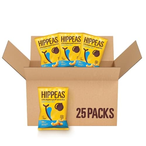 Image of HIPPEAS Salt & Vinegar Chickpea Puff Vegan Crisps Multipack | 25 x 15g Packets | Plant-Based, Source of Protein | Free from Gluten & Artificial Flavours | Light & Crunchy - 62 calories per serving