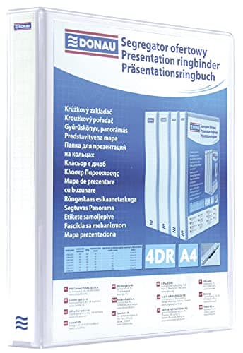 Image of Display Ringbinder DONAU PP A4/4RD/16 White/Document Archiving/Type-A4/4RD/16 / Kind-Ofertowy/Pockets-2 Wewnętrzne, 2 Zewnetrzne, 1 Grzbietowa/Material-Cardboard/pp/Colour-White/Format-A4