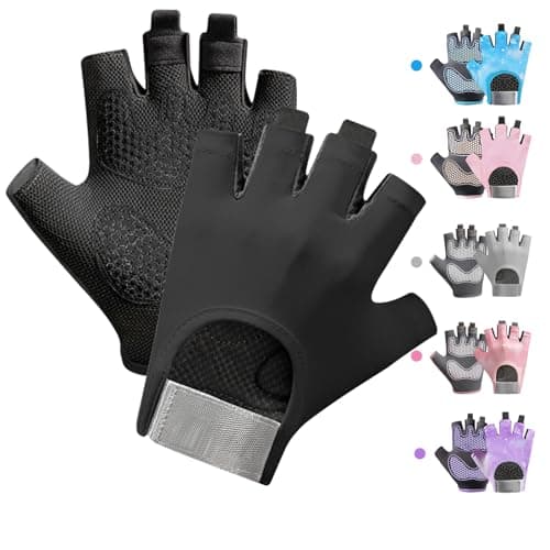 Image of CubePlug Boys Girls Non-Slip Cycling Gloves Half Finger - Padded Grips Palm for Unisex Children, Ideal for Summer Riding, MTB, Bike, Sports, Hiking, Climbing, and Gym (Black, M)