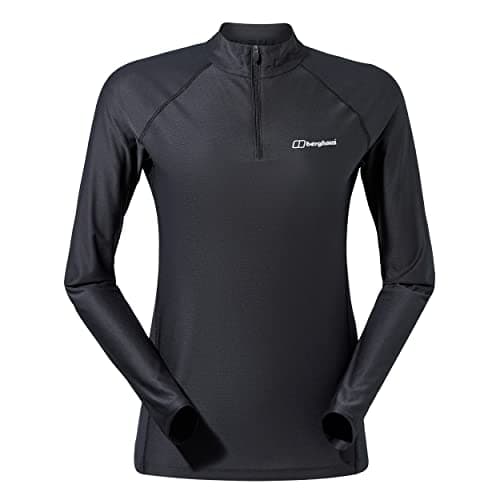 Image of Berghaus Women's 24/7 Half Zip Long Sleeve Tech Baselayer T-Shirt | Moisture Wicking | Breathable Technical T-Shirt, Black/Black, 10