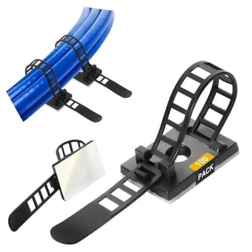 Image of GPtzlei 100 Packs Black Adhesive Cable Clips, Adjustable Reusable Zip Ties with Screw Mount, Self Adhesive Cable Management Organizer for Home Office Desk