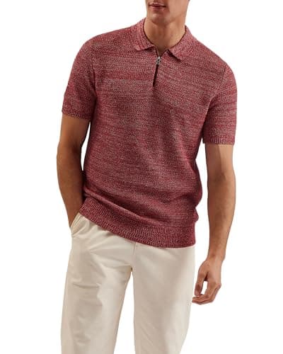 Image of Ted Baker London blossam-ss Regular Textured Zip Polo, red
