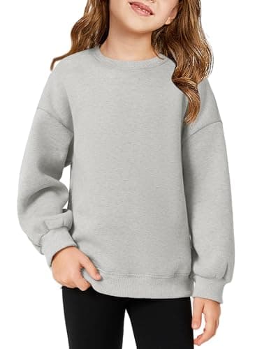 Image of Haloumoning Girls' Sweatshirt Crew Neck Oversized Pullover Kids Lightweight Sports Long Sleeve Plain Basic Long Sleeve Tops 5-14 Years, Gray, 11-12 Years