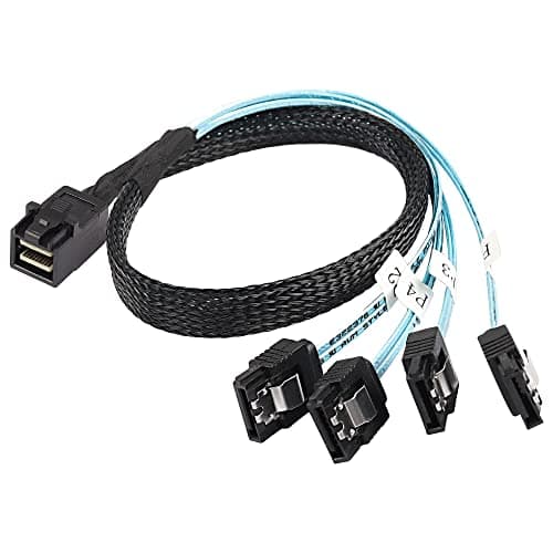 Image of XMSJSIY HD Mini SAS SFF-8643 to SATA Cable, SFF-8643 Host to 4X SATA Target Cable Compatible with Raid Controller Hard Drive Forward Breakout Cable -0.5M