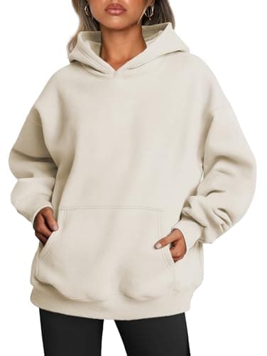 Image of Famulily Womens Hoodies Casual Winter Warm Fleece Pullover Hooded Sweatshirt Long Sleeve Sweaters With Pockets Beige M