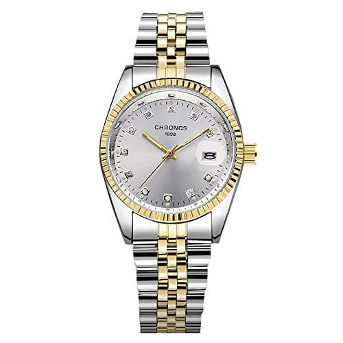 Image of MEKY Men's Watch, Diamond Business Watch for Men, Water Resistant Stainless Steel Strap 30M Date Analogue Quartz Watch Business Casual Watch for Men (Gold Silver), gold