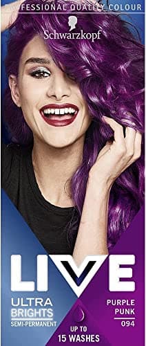 Image of Schwarzkopf LIVE Ultra Bright or Pastel Purple Hair Dye, Pack of 3, Semi-Permanent Colour lasts up to 15 washes - 094 Purple Punk