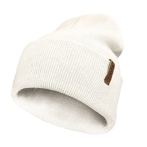Image of TOSKATOK Unisex Ladies Soft Feel Turn up or Slouch Knit Beanie Hat Warm Winter Woolly Hat-Cream