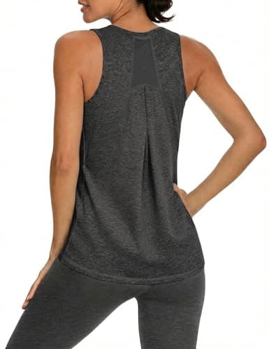 Image of Gyabnw Breathable Gym Vest Women UK Lightweight Sleeveless Sports Top Mesh Back Workout Yoga Running Training Dark Grey