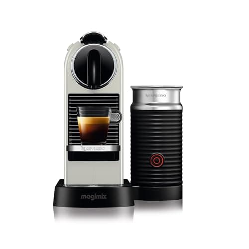 Image of Nespresso Citiz Coffee Machine with Aeroccino Milk Frother by De'Longhi for Original Coffee Pods, Latte, Cappuccino, Espresso, Starter Capsule Set Included, EN267.WAE, White