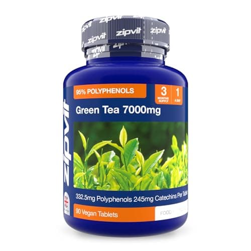 Image of Zipvit Green Tea Extract 7000mg Antioxidant, 95% Polyphenols. 90 Vegan Green Tea Tablets. 3 Months Supply.