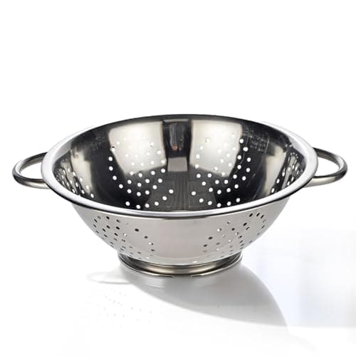 Image of Stainless Steel Colander 24cm with Handle Sturdy Base Dishwasher Safe Pasta Strainer Rice Sieve Metal Strainer for Cooking Kitchen Colanders and Food Strainers