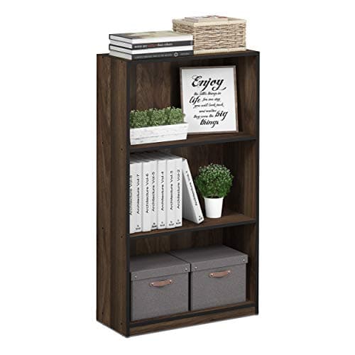 Image of Furinno BASIC Book Shelf, 3-Tier Modern Bookshelf, Bookcase with Open Shelves, 9.3 x 21.8 x 39.5, for Living Room, Bedroom, Home Office, Columbia Walnut/Black