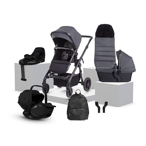 Image of Silver Cross - Coast Travel System Ultimate Bundle - Carrycot, Accessory Pack & Glide Plus 360 Infant Carrier & ISOFIX Base - Multi-Terrain Pushchair - Newborn to 4 Years - Flint