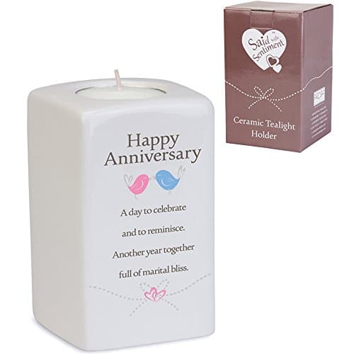 Image of Said with Sentiment 7209 Square Ceramic Tea Light Happy Anniversary