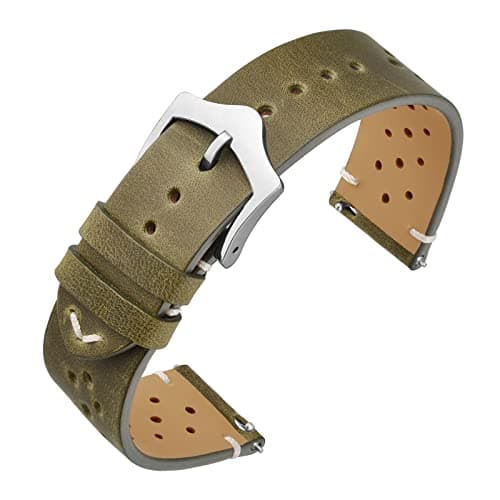 Image of ANNEFIT Vintage Leather Watch Strap 18mm, Quick Release Replacement Band for Men and Women with Silver Buckle (Green)