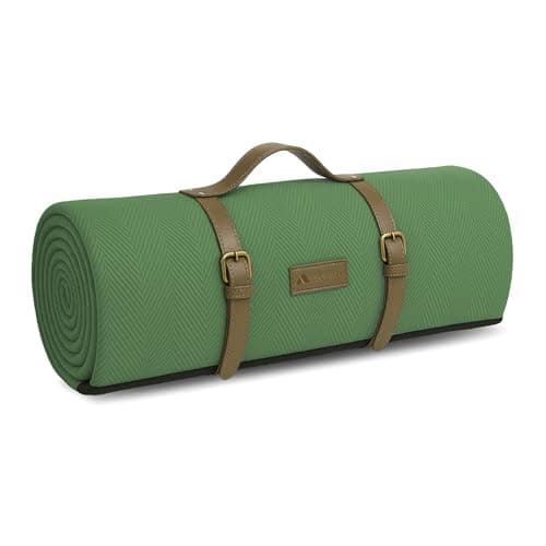 Image of Voyager Picnic Blanket – Green Herringbone Extra Large Outdoor Rug 200x200cm – Waterproof & Sandproof Mat for 6-8 People – Foldable with Handle -Stylish Camping & Beach Blanket
