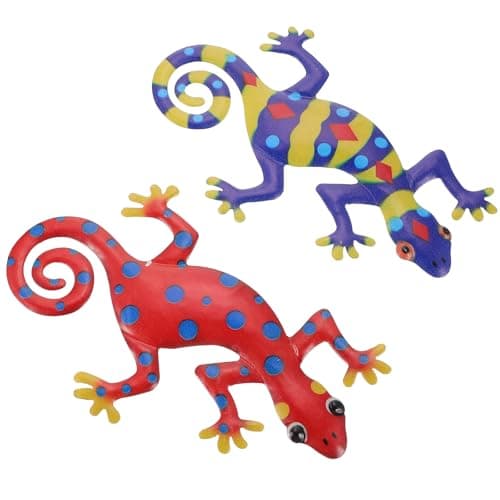 Image of KOCKSHION 2pcs Metal Gecko Wall Hanging Ornaments Decorative Lightweight Gecko Wall Art for Home Decor and Indoor Decoration with Beautiful Painting Colours
