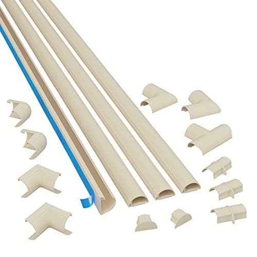 Image of D-Line Micro+ Cable Trunking 4-Meter Pack, Half Round Cable Cover, Paintable, Self-Adhesive Wire Cover, Hide TV Wires, Cable Management - 4x 20mm (W) x 10mm (H) x 1m Lengths & Accessories - Magnolia