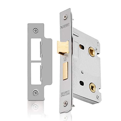 Image of XFORT® Satin Chrome Bathroom Lock 75mm for Internal Wooden Doors, Mortice Door Lock for Bathroom, Door Latch Mechanism and Thumbturn Locking Door Security, CE Approved and Fire Rated Protection