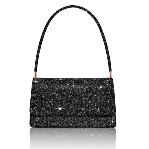 Image of Toptime Women's Clutches, Sparkly Handbags for Women with 2 Compartments, Small Glitter Sequins Black Clutch Bag with Handle, Elegant Envelope Black Shoulder Evening Bag for Wedding Prom Party