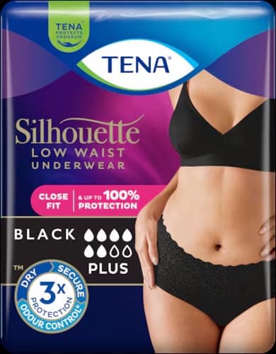 Image of TENA Silhouette Plus Pants Low Waist Black Underwear, Size Medium, Close Fit, 100% Protection | 2 Packs of 12