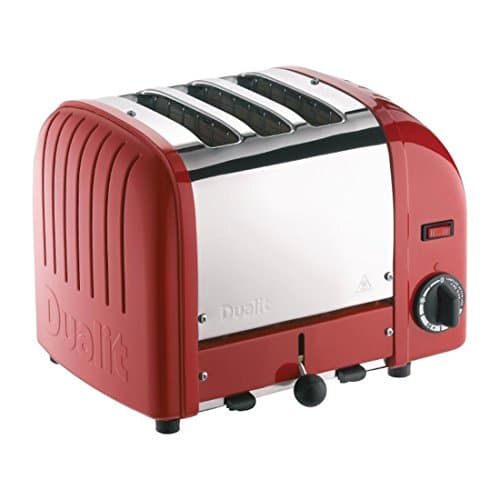 Image of Dualit Classic 3 Slice Vario Toaster - Stainless Steel, Hand Built in the UK, Replaceable ProHeat Elements, Defrost Bread, Mechanical Timer, Replaceable Parts, Red, 30085
