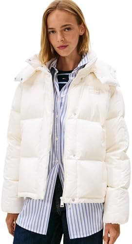 Image of Tommy Jeans Women's Tjw Alaska Grid Down Jacket Ext Dw0Dw21623 Puffer, White (Ancient White), M