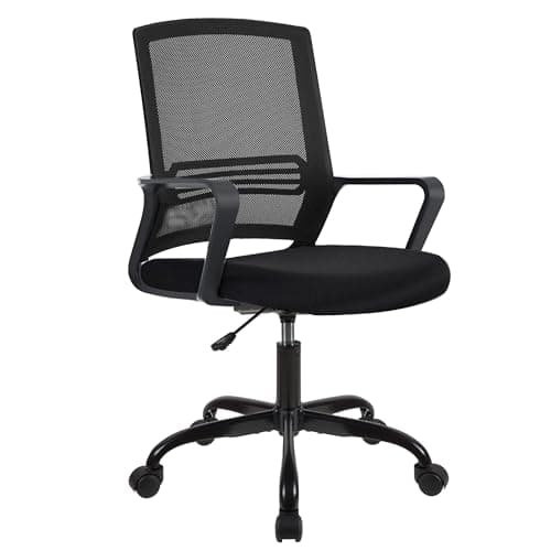 Image of T-THREE. Adjustable office chair, ergonomic swivel seat, executive and computer chair with lumbar support, height adjustment, 360° rotation, mesh backrest for home office(BLACK)