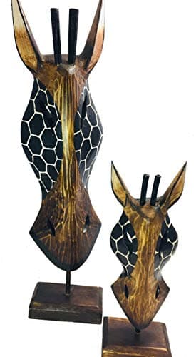 Image of My Family House Giraffe Side Mask on Plinth - Wood - Hand Carved - Free Standing Ornament - 60 cm
