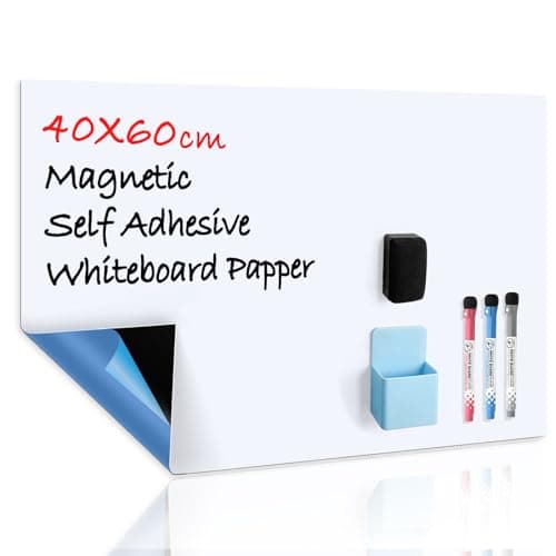 Image of CUHIOY Whiteboard for Wall, 40x60cm Self-Adhesive Magnetic Contact Paper, Large Peel and Stick White Board Dry Erase Sheet, for School Classroom Office Fridge Planner, with 3 Marker Pens and 1 Eraser