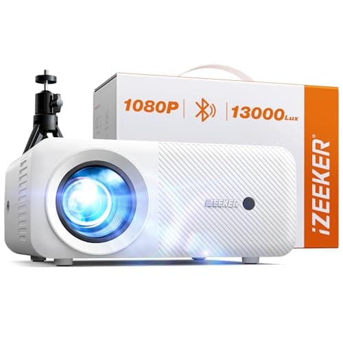 Image of Mini Projector, Bluetooth Portable Projector 13000 Lux Full HD 1080P, iZEEKER Home Theater Movie Projector Compatible with iOS/Android/Tablet/PC/TV Stick/USB (Tripod included)