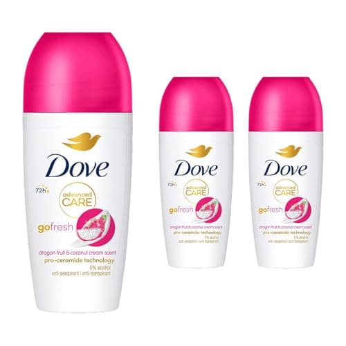 Image of Dove Advanced Care Go Fresh Anti-Perspirant Roll On Dragon Fruit & Coconut Cream Women's Deodorant, Pack of 3, 72 Hours Sweat Protection Pro-Ceramide Technology, 50ml