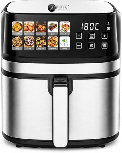 Image of AFRA Air Fryer 8L 1700W, Digital Family Air Fryer with 10 Presets, Metal Inner Cavity, Adjustable 80–200°C Temperature, Non-Stick Basket, Auto Shut Off, Black & Silver