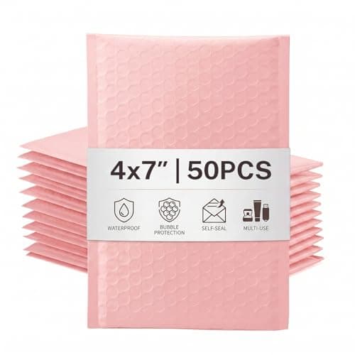 Image of Switory 50Pcs Poly Bubble Mailers, 10.2x17.7cm Padded Envelopes Bubble Lined Wrap Polymailer Bags for Shipping Packaging Mailing Self Seal, Pale Pink (Outside Size: 10.2x22.3cm)
