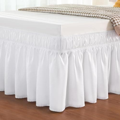 Image of Vocander Double Bed Valance Sheet White, Bed Skirt Pleated Wrap Around 135 x 190 cm for Double Size Bed Frame & Platform, Easy to Install Machine Washable, Elegant Bedroom decor