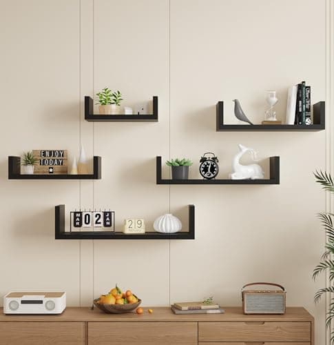 Image of AVC Designs Floating Shelves Set Of 5 Wall Mounted Decorative Wall Shelf For Living Room, Bathroom, Kitchen, Office (Black)