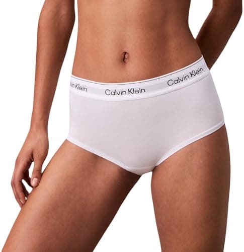 Image of Calvin Klein Women’s Hipster Boy Shorts with Logo Waistband, White (White), M