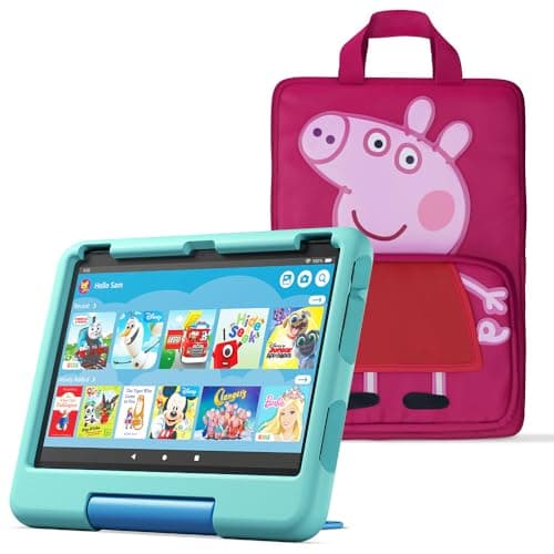Image of Amazon Fire HD 10 Kids tablet (newest gen) ages 3–7 | 10.1" screen, parental controls, 2-year worry-free guarantee, 32 GB + Peppa Pig Carrying Case for Amazon Kids Tablets