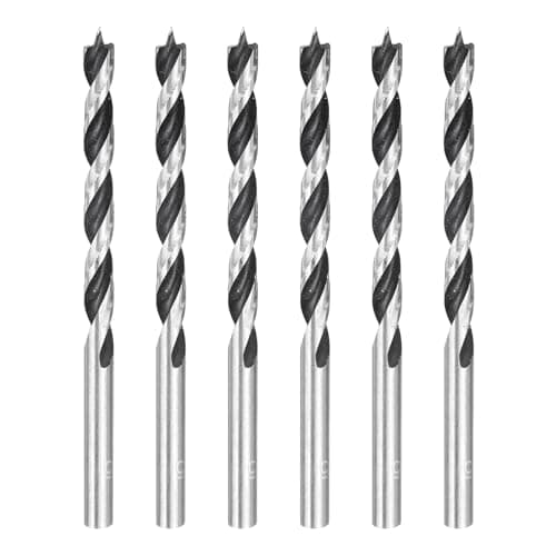 Image of sourcing map 6pcs Brad Point Drill Bits 5mm(13/64") Dia Straight Round Shank Metric Brad Point Spiral Twist Drill Bits for Softwood Hardwood Plywood Plastic Rubber, Silver Tone